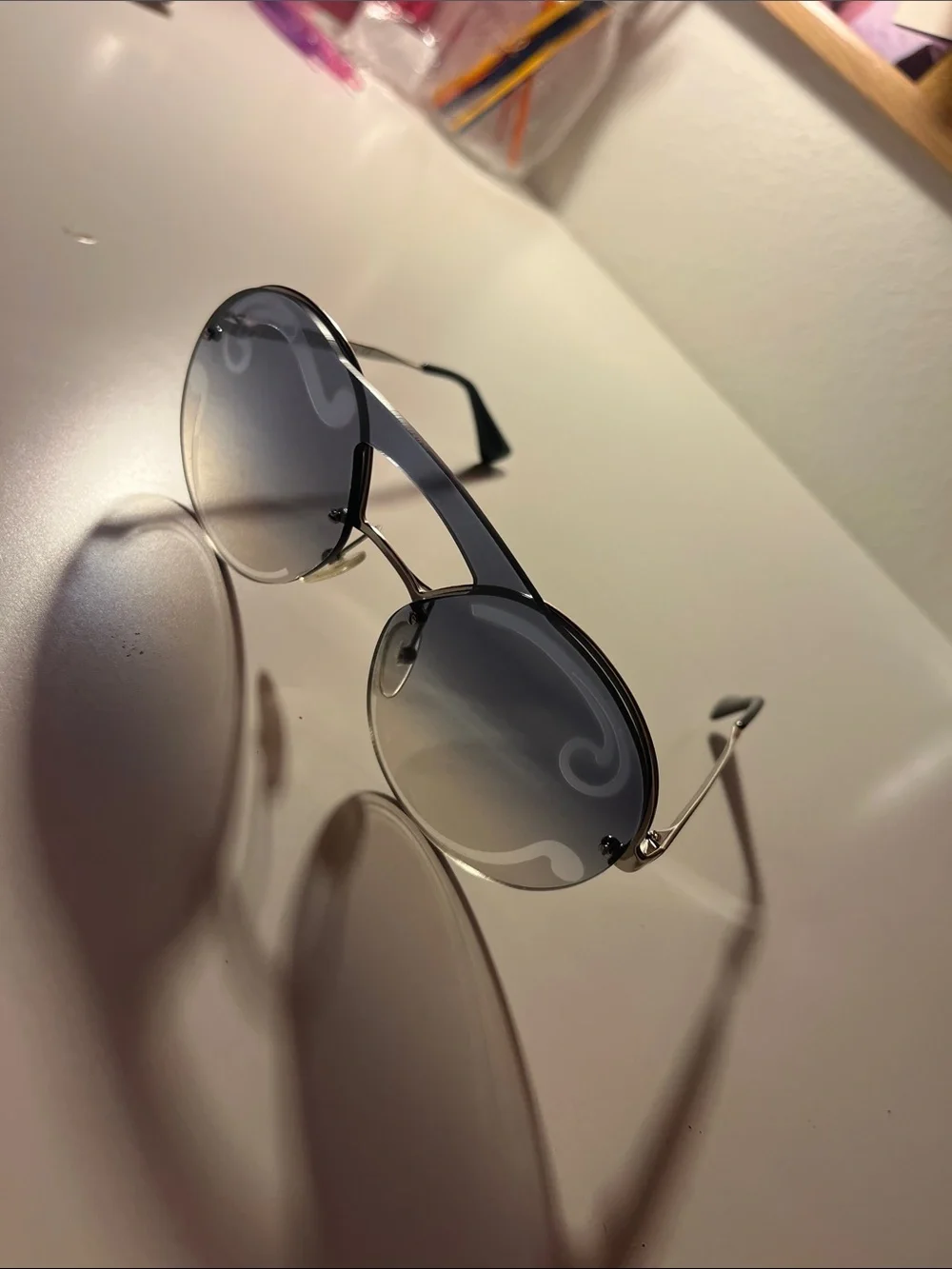 Prada Silver Metal Round Sunglasses with Blued/Gray Gradient Lenses + case